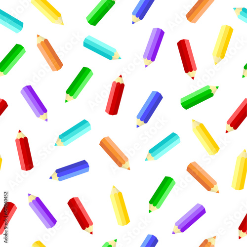 Color pencils vector seamless pattern. Stylized colorful crayons on white background.