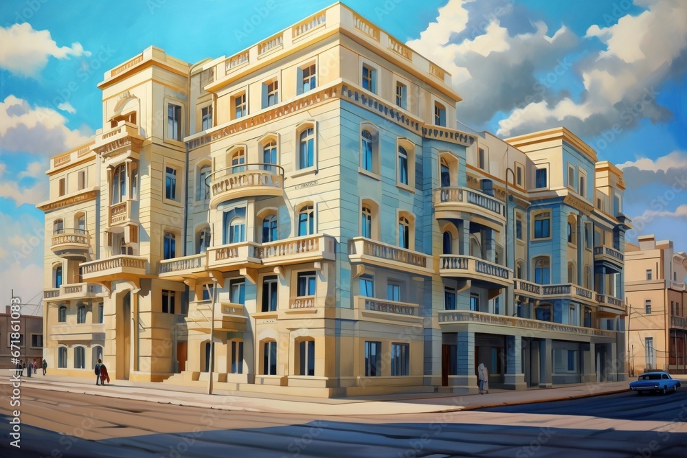 AI generated painted classical building architecture during day