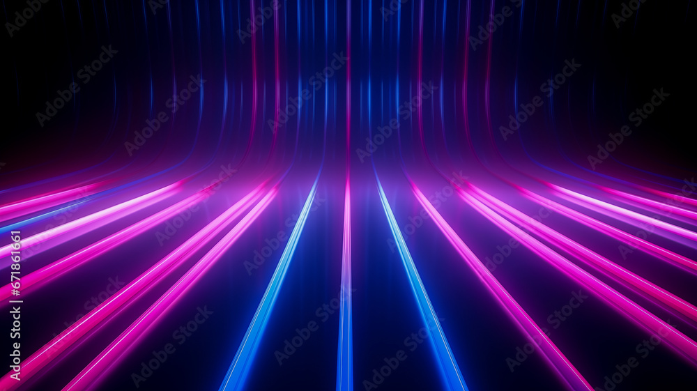 Futuristic abstract background with neon lights, laser rays, glowing ascending lines wallpaper - obrazy, fototapety, plakaty 