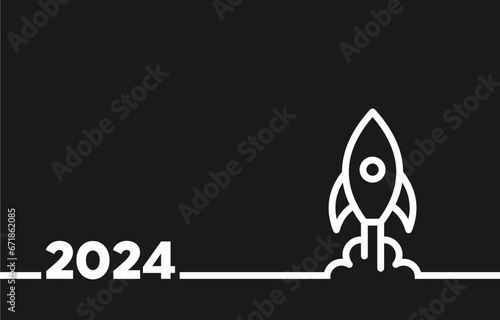 2024 rocket black background creative idea concept