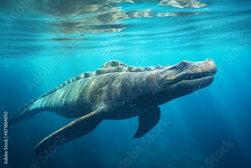 3D illustration of a prehistoric marine reptile. Generative AI © Persephone