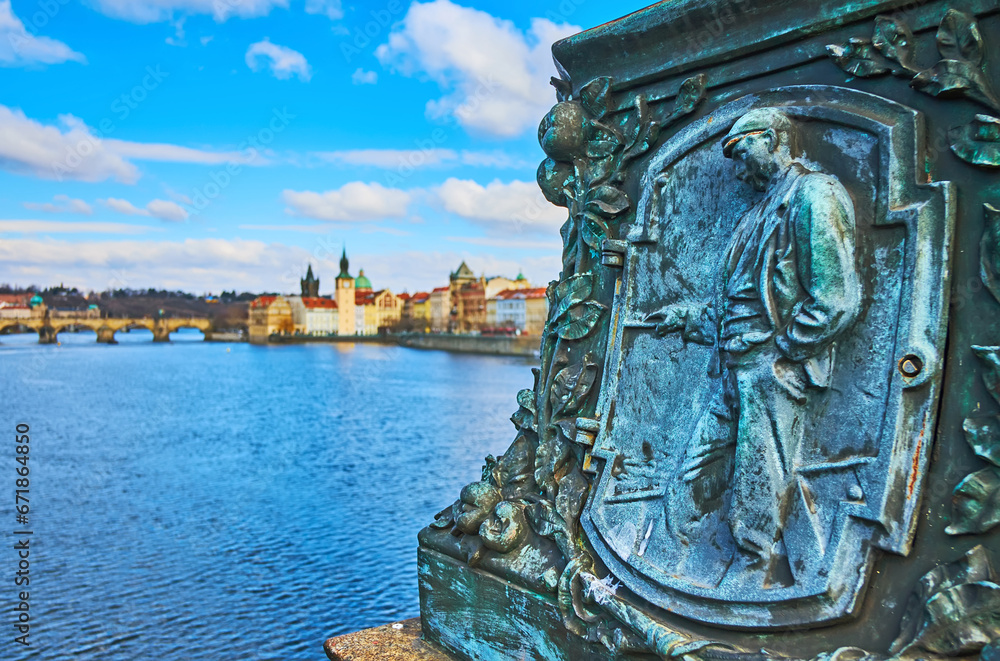 Obraz premium The sculptured lamppost, Legion Bridge, Prague, Czechia