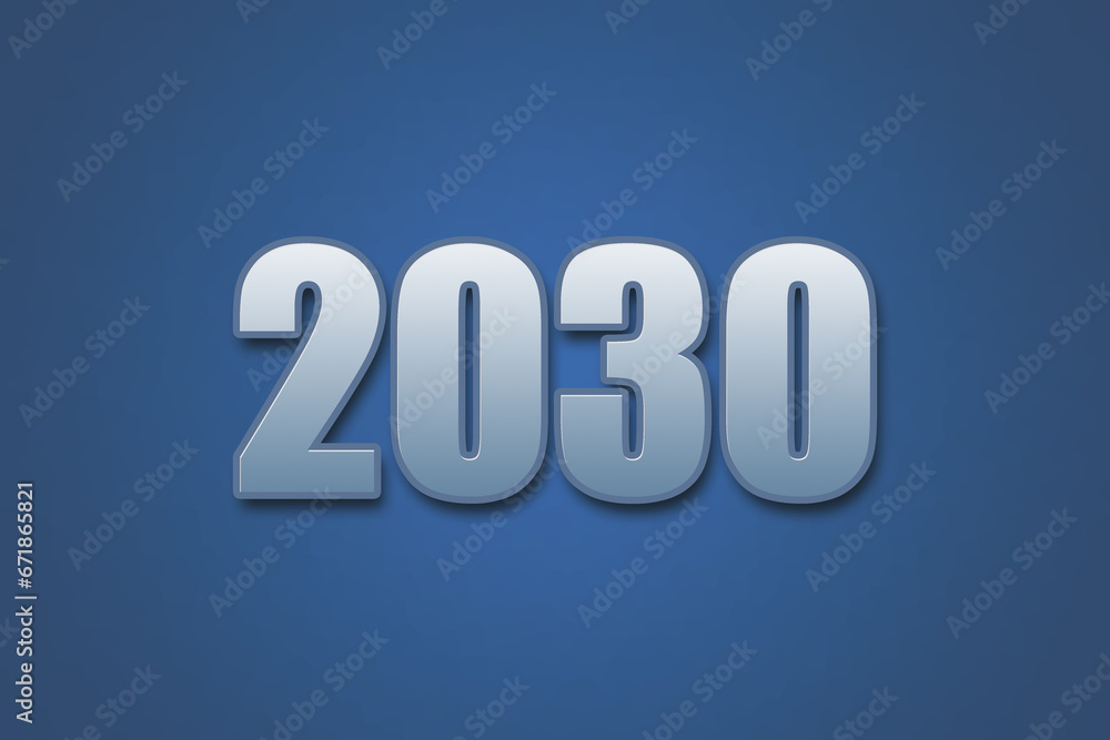 Year 2030 numeric typography text design on gradient color background. 2030 calendar year design.