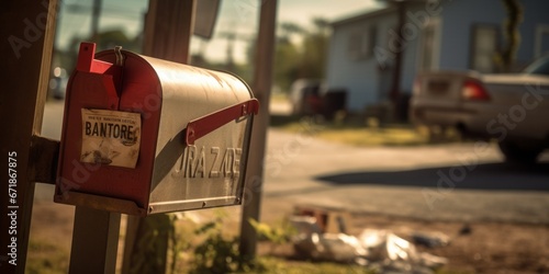 A Traditional Red Mailbox Holds Both Mail and an Envelope, Signifying Communication and Postal Service