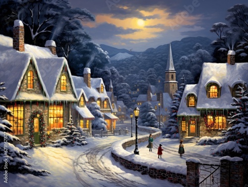 Magical Christmas night scene. Winter village landscape. © Sergio Lucci
