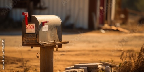 A Traditional Red Mailbox Holds Both Mail and an Envelope, Signifying Communication and Postal Service