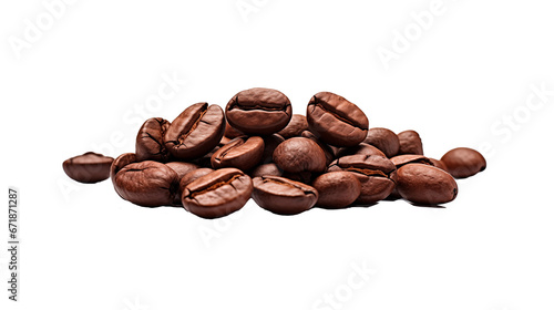 Roasted coffee beans on transparent background macro photography