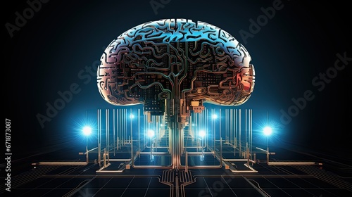 Futuristic Brain which is connected to a neural network photo