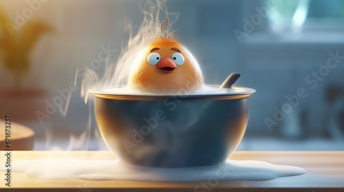 Anthropomorphic Egg relaxing pot boiling dreamstime illustration picture AI generated art photo