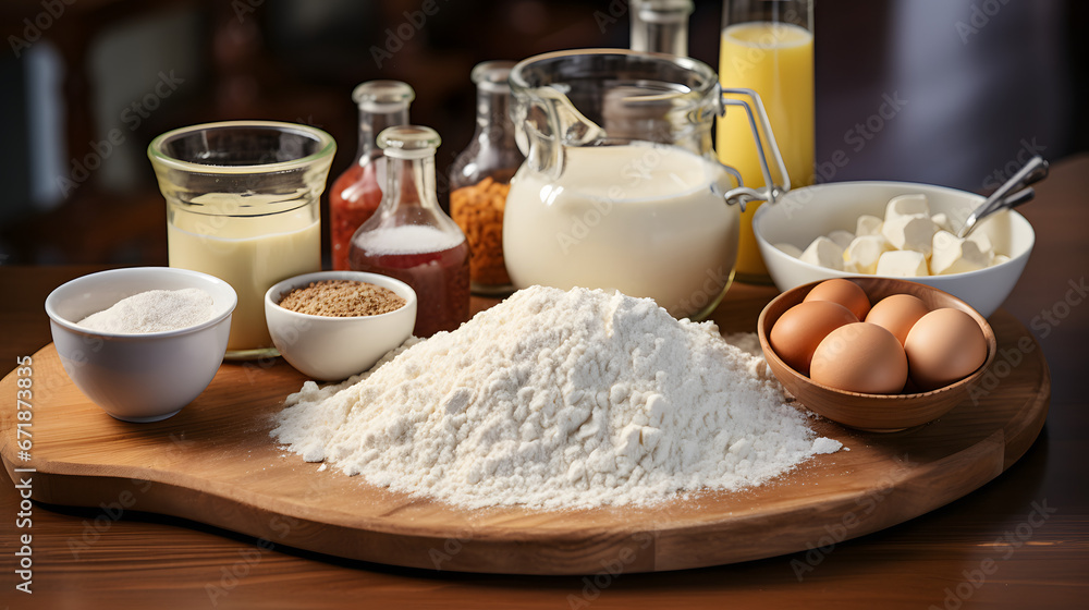 Knolled Bakery Ingredients Displayed Close-Up Knolled Bakery Ingredients Displayed Close-Up