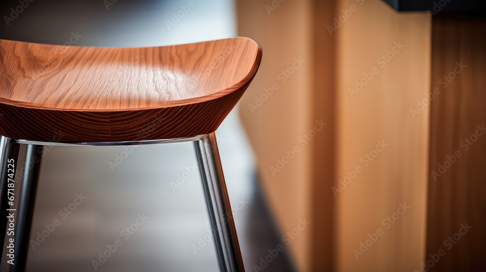 Modern contemporary kitchen stool. Commercial photo of high bar stool stool for kitchen or restaurant bar.  - obrazy, fototapety, plakaty 