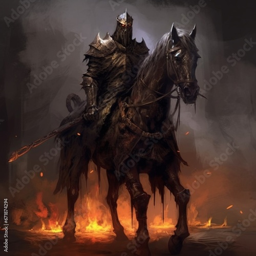 Art slayer man who battle horse anime black background AI generated art © Biplob