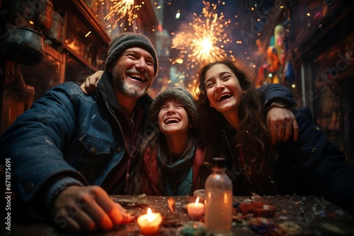 Family Celebrating New Year 2024, Creating Beautiful Memories as the Clock Strikes Midnight