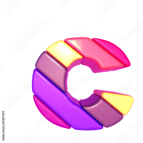 Symbol made of colored diagonal blocks. letter c