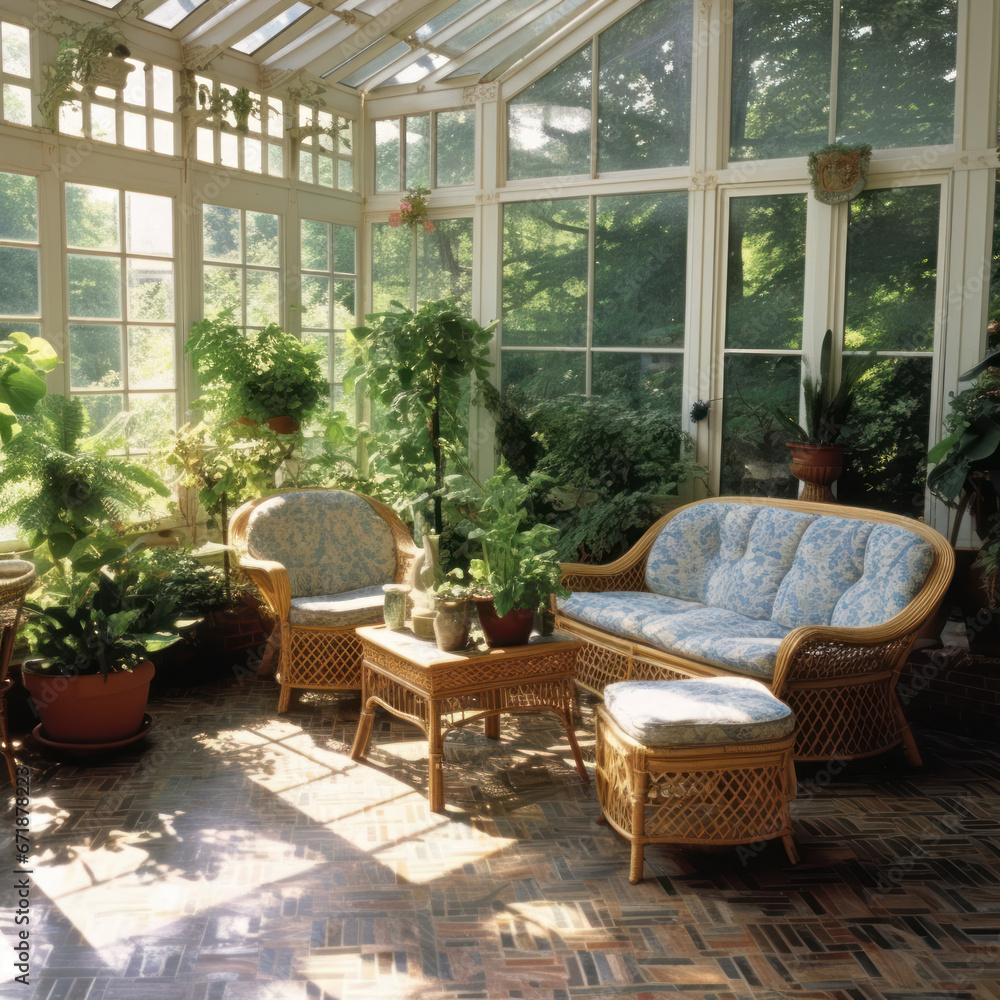  A charming sun-filled conservatory surrounded 
