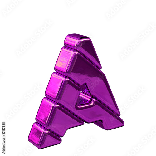 Purple diagonal block 3d symbol view from the left. letter a