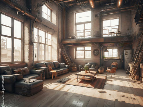 Living room interior in loft industrial style © Ayub