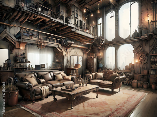 Living room interior in loft industrial style © Ayub