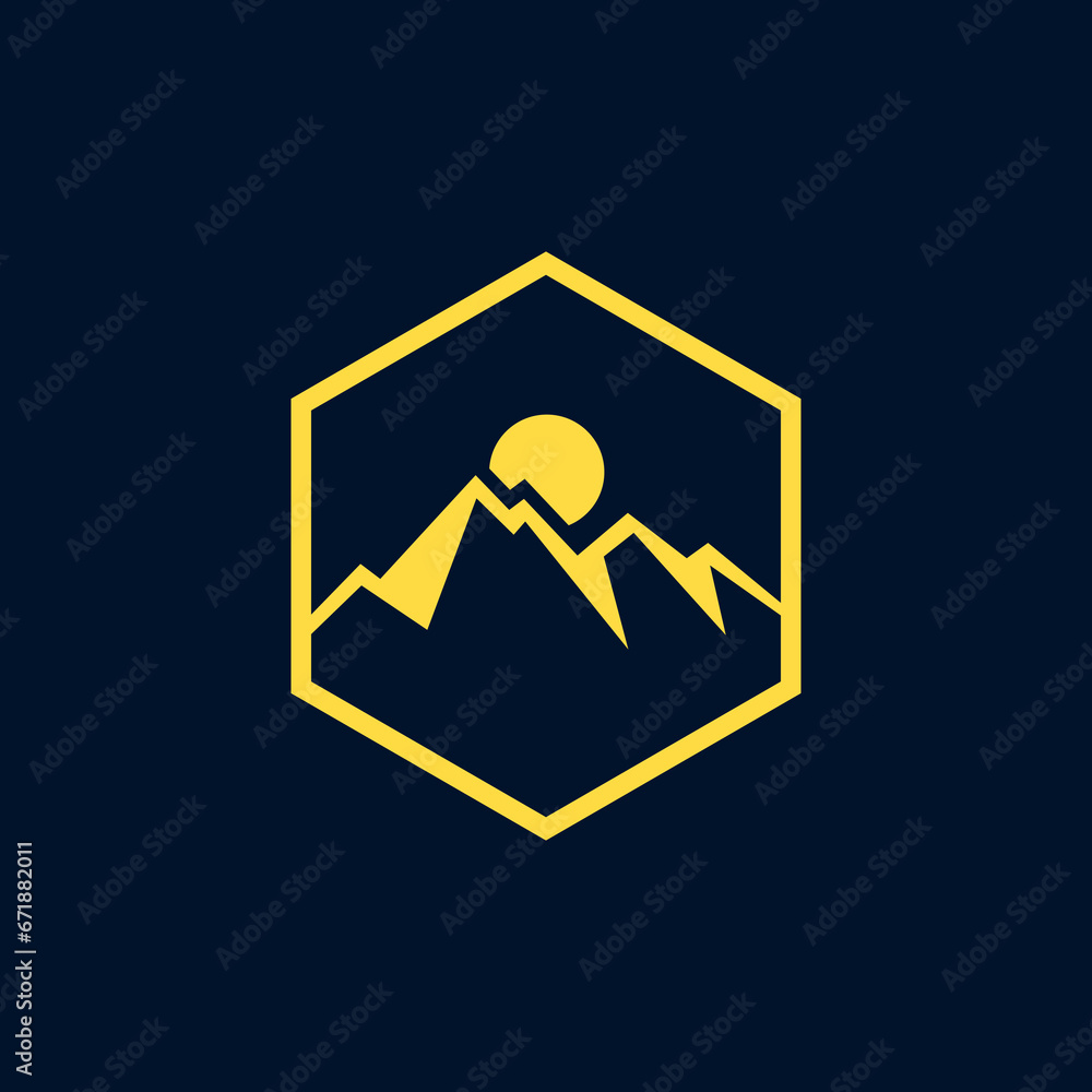Mountain top black silhouette with snowy peak, Mountain logo Mountain top black silhouette with snowy peak, Mountain logo