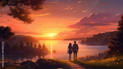 A romantic sunset walk on Valentine's Day