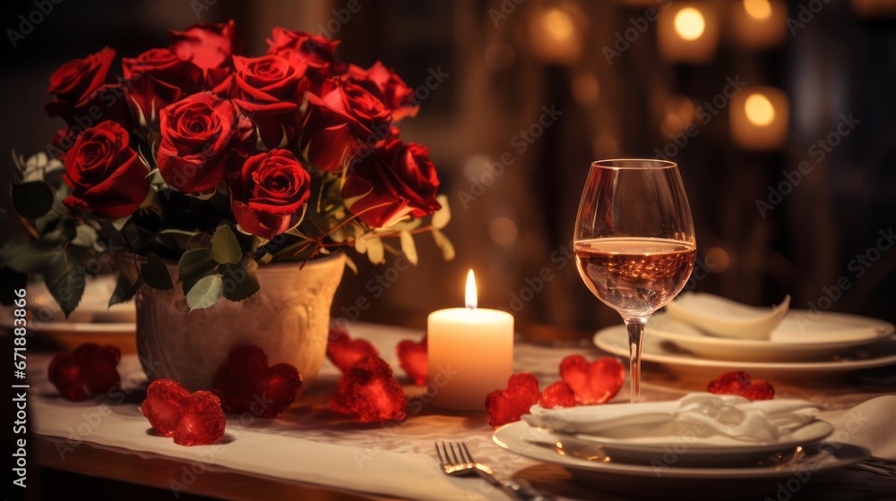 A cozy and romantic candlelight dinner on Valentine's Day