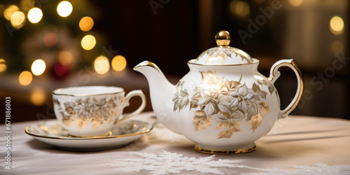 A delicate porcelain tea set, adorned with elegant floral motifs and intricate gold trim, taking us back to the refined and lavish gifting traditions of the Victorian era.