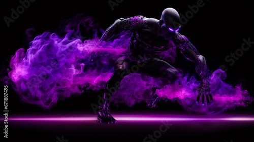 Futuristic evil robot in purple haze