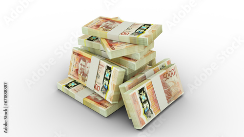 3d rendering of Stacks of 5000 Jamaican dollar notes. bundles of Jamaican currency notes isolated on transparent background