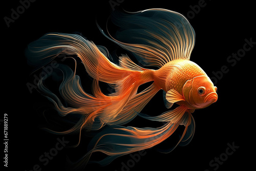 Beautiful goldfish yellow fancy tail species care black background picture AI generated art © Biplob