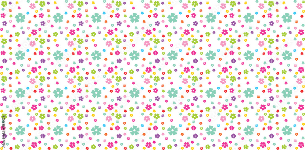 colorful flowers different styles and shapes seamless pattern