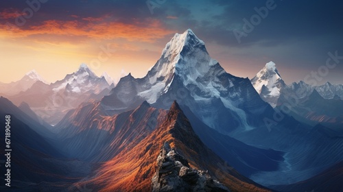 Beautiful himalaya mountain landscape sunrise sky background photography image AI generated art © Biplob