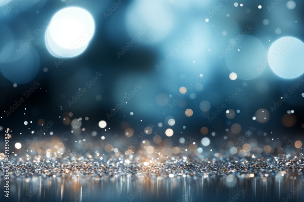 A glitter bokeh background with silver and gold sparkles. Generative AI. 