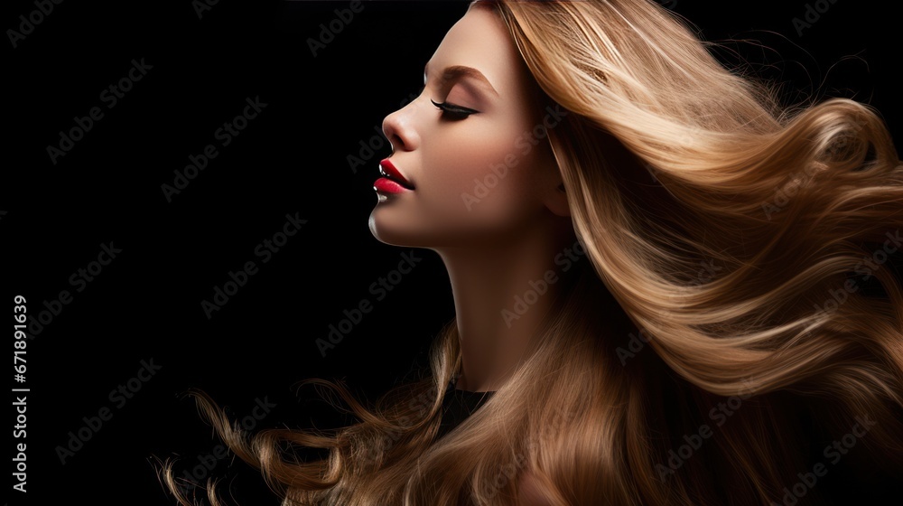 Portrait of young woman with long brown windblown ,Beauty model girl with curly hairstyle Portrait of young woman with long brown windblown ,Beauty model girl with curly hairstyle