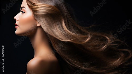 Portrait of young woman with long brown windblown ,Beauty model girl with curly hairstyle