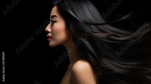 Portrait of Woman with shiny black hair, close up ,Beauty model girl with curly hairstyle