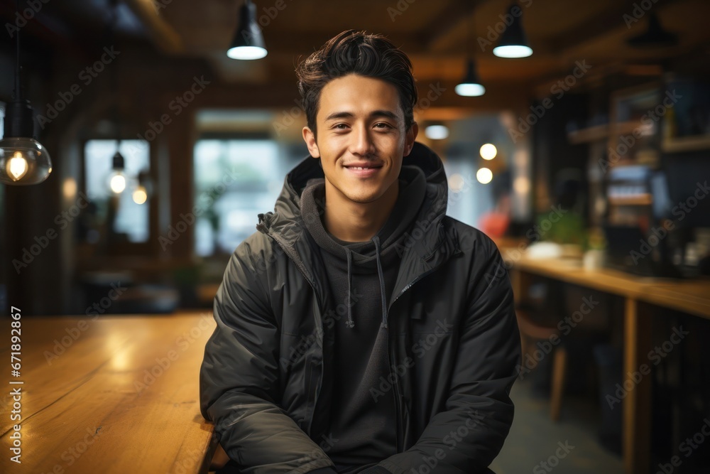 Fototapeta premium Asian Man Vlogger Employee Professional Setting Generative AI