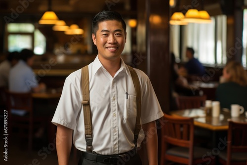 Asian Man Waiter Employment Lifestyle Concept Generative AI