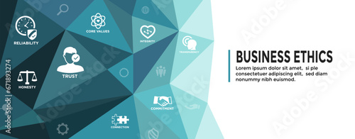 Business Ethics Web Banner and Icon Set with Honesty, Integrity, Commitment, and Decision