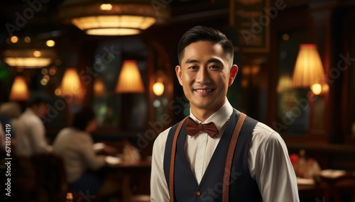 Asian Man Waiter Professional Backdrop Generative AI © Johnathan