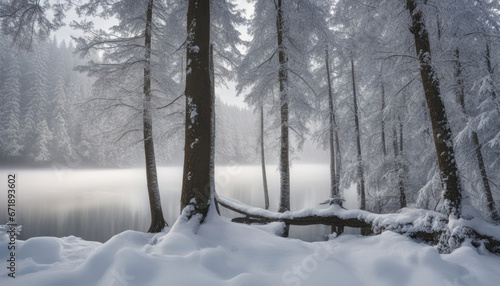 Winter Forest in the Carpathians on Lake Vito