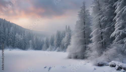 Winter Forest in the Carpathians on Lake Vito