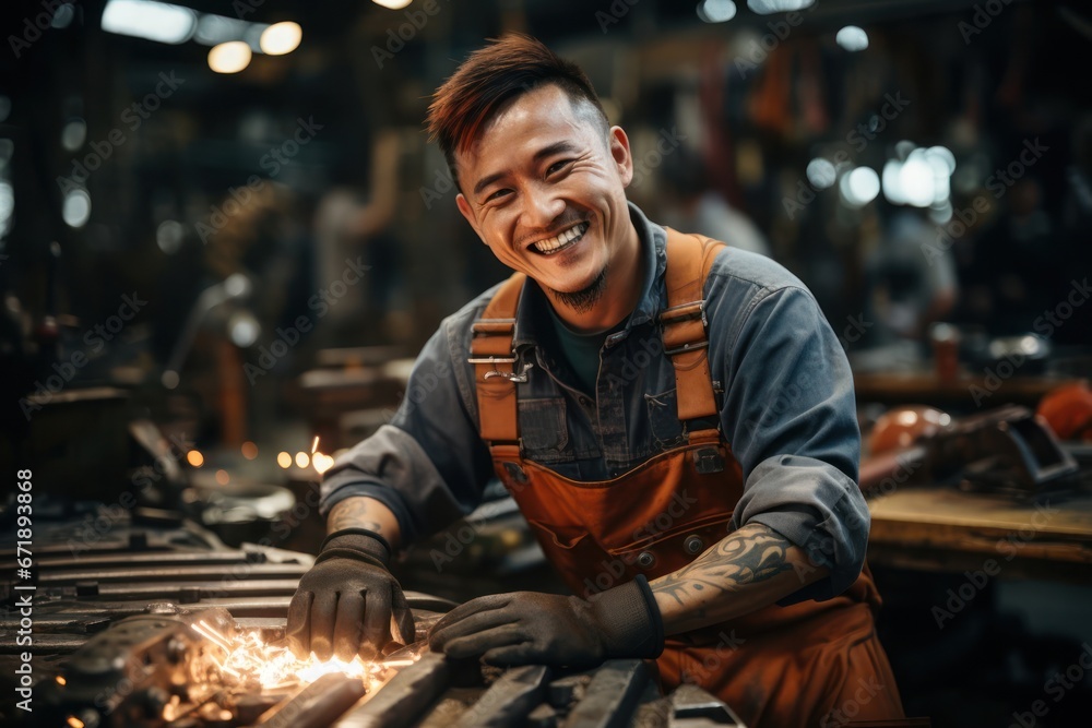 Asian Man Welder Industry Lifestyle Setting Generative AI Asian Man Welder Industry Lifestyle Setting Generative AI