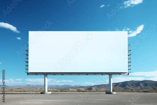 Front view of a Outdoor Blank Billboard Mockup with Mountainous Background