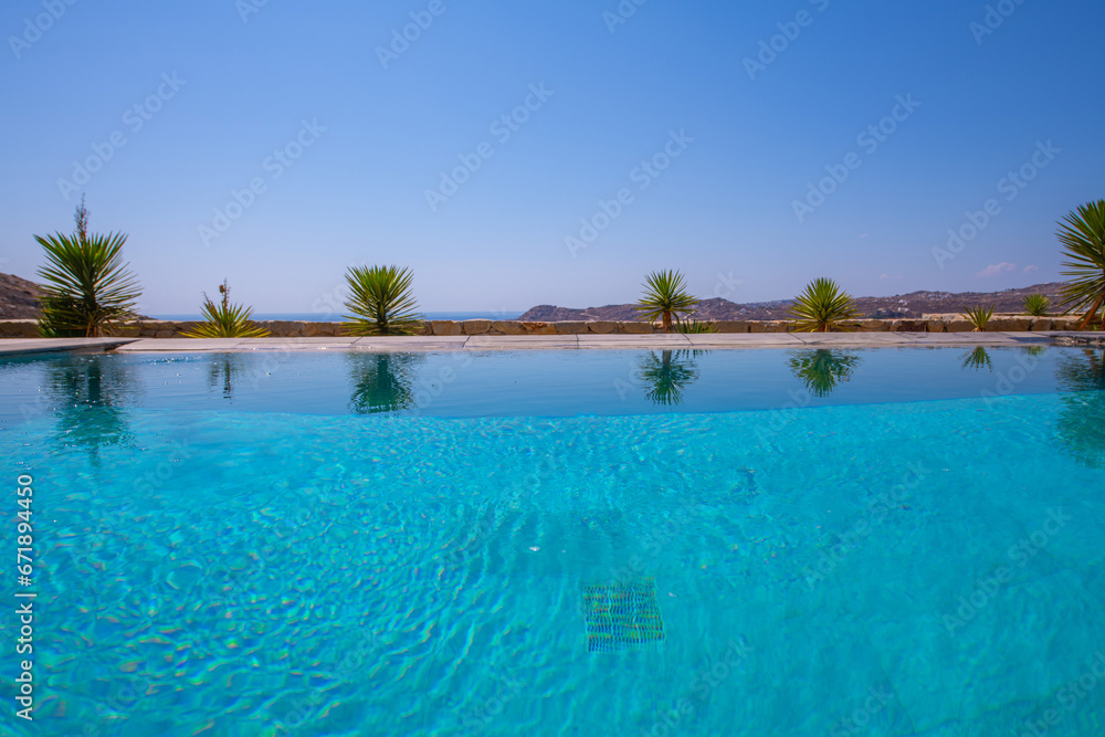Infinity swimming pool in the villa , Mykonos, Greece