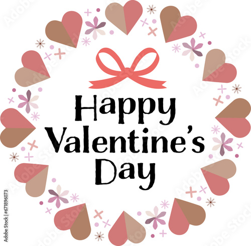 バレンタインのメッセージが書かれたチョコレートのようなハート模様のリースのベクターイラスト画像