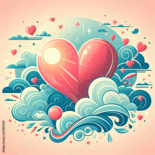 illustration photo valentine and clouds background