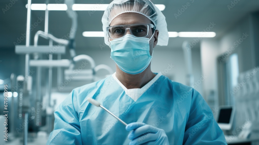 Professional Surgeon in Surgical Mask Working Indoors in a Hospital Professional Surgeon in Surgical Mask Working Indoors in a Hospital