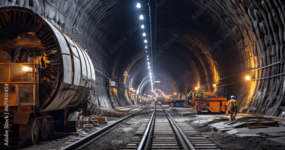 Obraz premium Inside the tunnel for Metro during construction