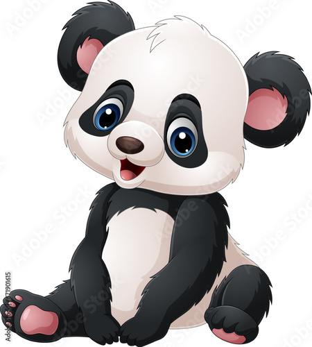 Cartoon cute baby panda sitting