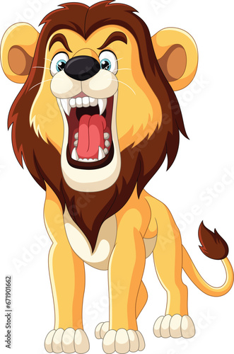 Cartoon lion roaring on white background